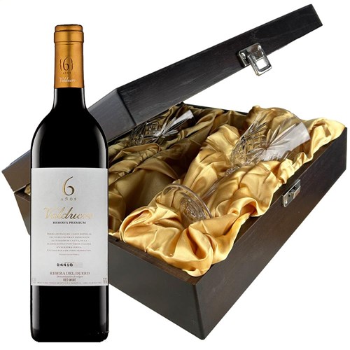 Valduero 6 Anos Reserva Premium 75cl Red Wine And Glasses In Luxury Presentation Box